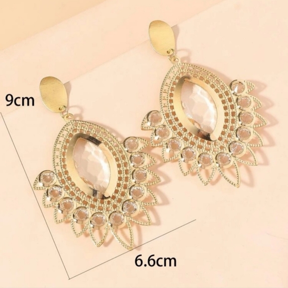 Elegant Gold and Rhinestone Earrings  - SOLD - Picture 2 of 3